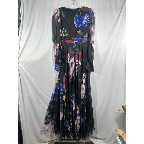 NWT Mac Duggal [ 2‎ ] 67872 Floral Chiffon Long Sleeve Maxi Dress Black #S1875 - Picture 12 of 14